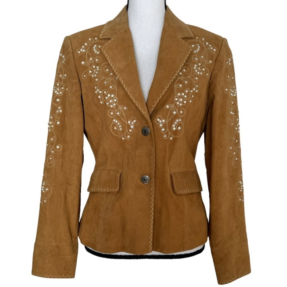 Cripple Creek Western Suede Leather Beaded Blazer Jacket Size Small